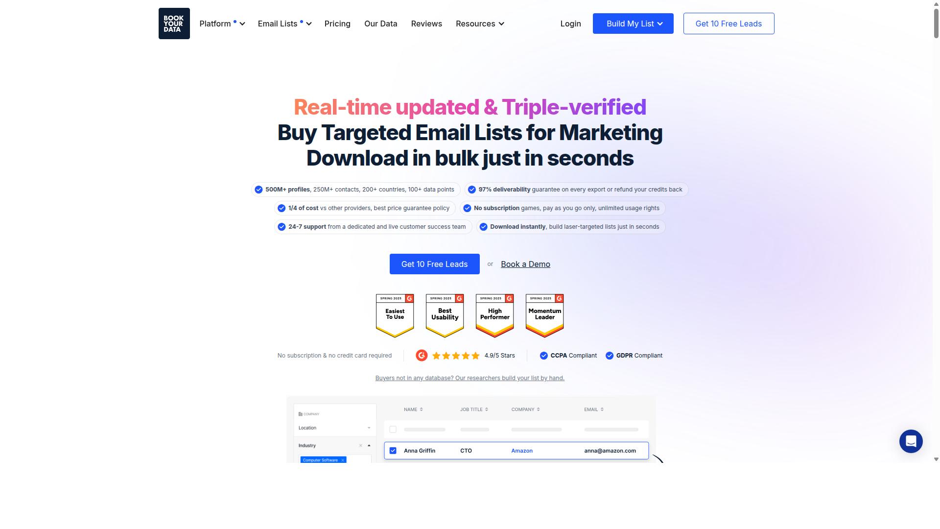 BookYourData for Direct Mail Solutions website